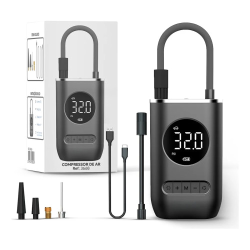 Compressor Calibrador De Pneus Calibrador B&G Portátil Mini Digital Carro Bike Sem Fio Cor Preto Com Powerbank